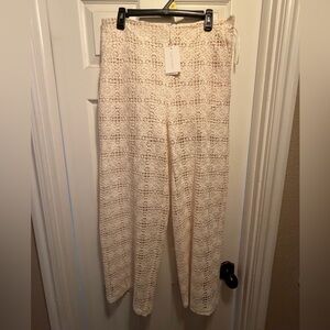 Lucy Paris Cream Crochet Wide-Leg Pants